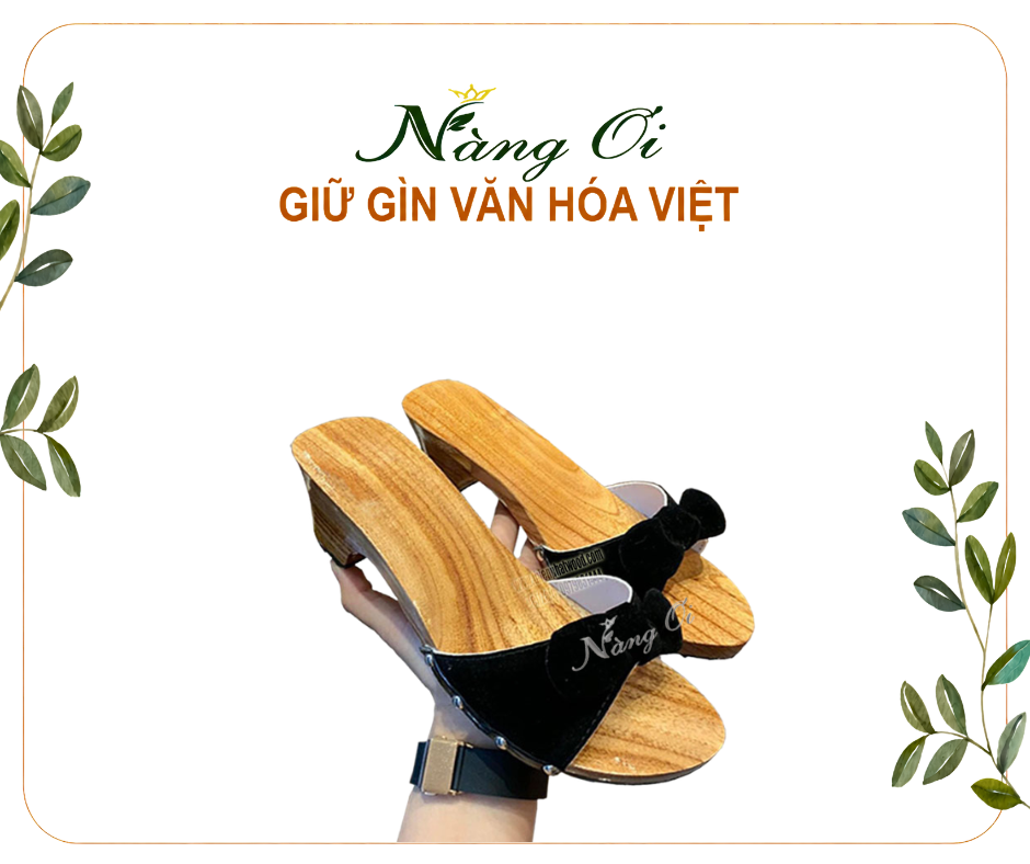 guốc mộc quai nhung đen